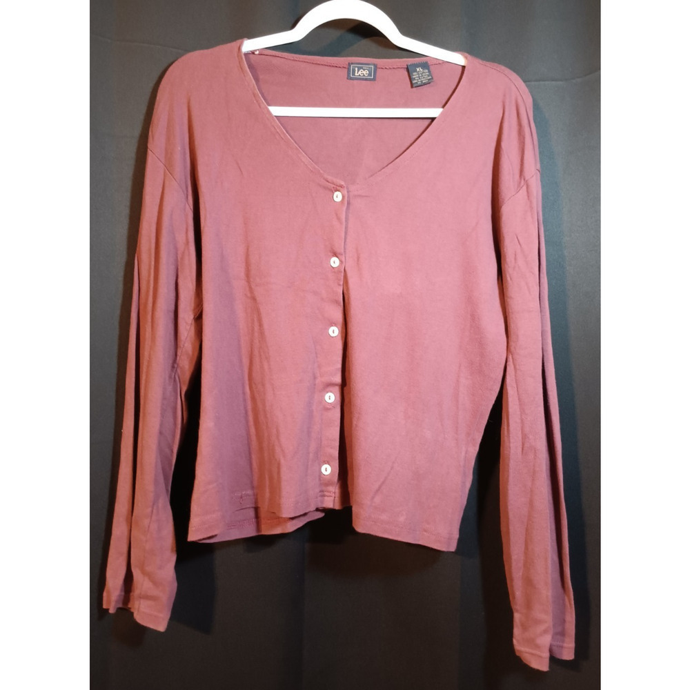 VTG Y2K Lee Classic Maroon Cotton Cardigan XL Button-Up Long Sleeve Retro Preppy